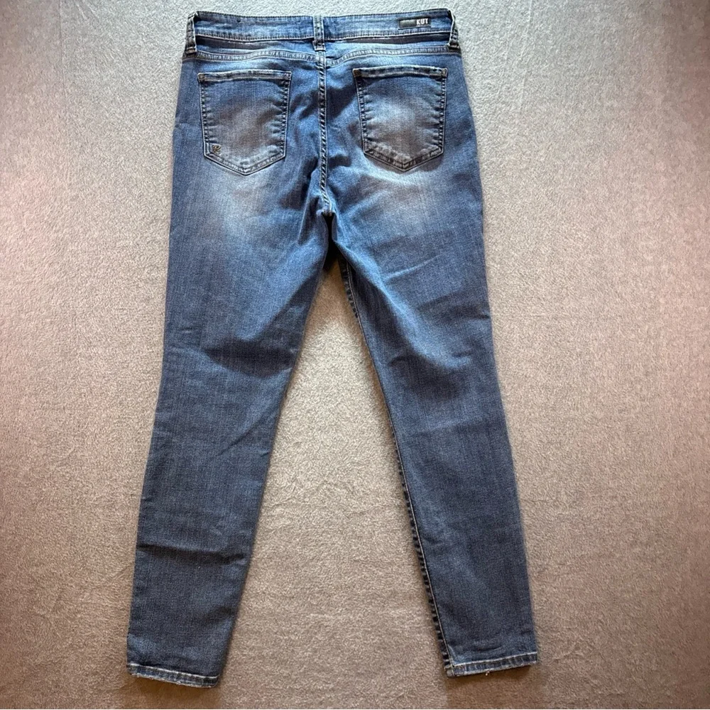 KUT Connie Ankle Skinny Jeans Womens 12 Whiskers Faded Washout Fray Holes Logo - Picture 9 of 12